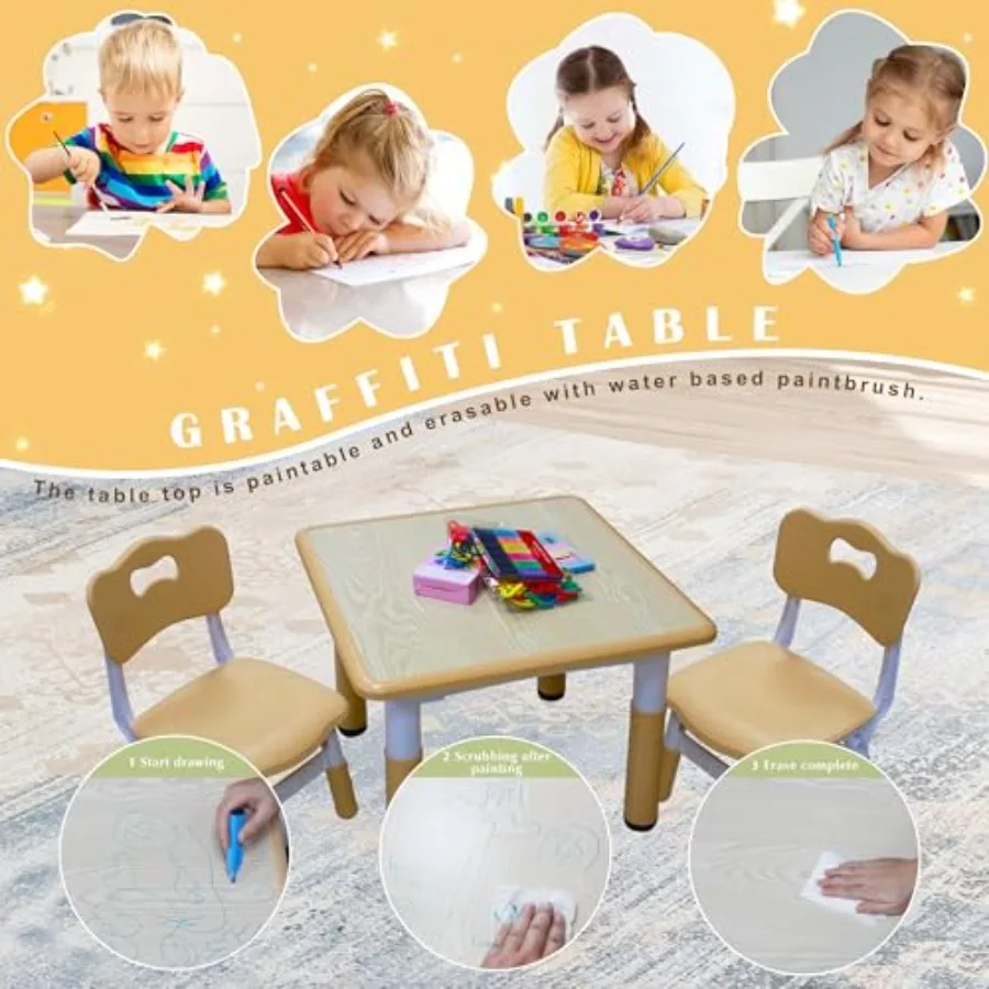 Table and 2 Chairs Set with Graffiti Desktop Toddler Furniture Set Non-Slip Table Study Desk Dining Table Height Adjustable Des