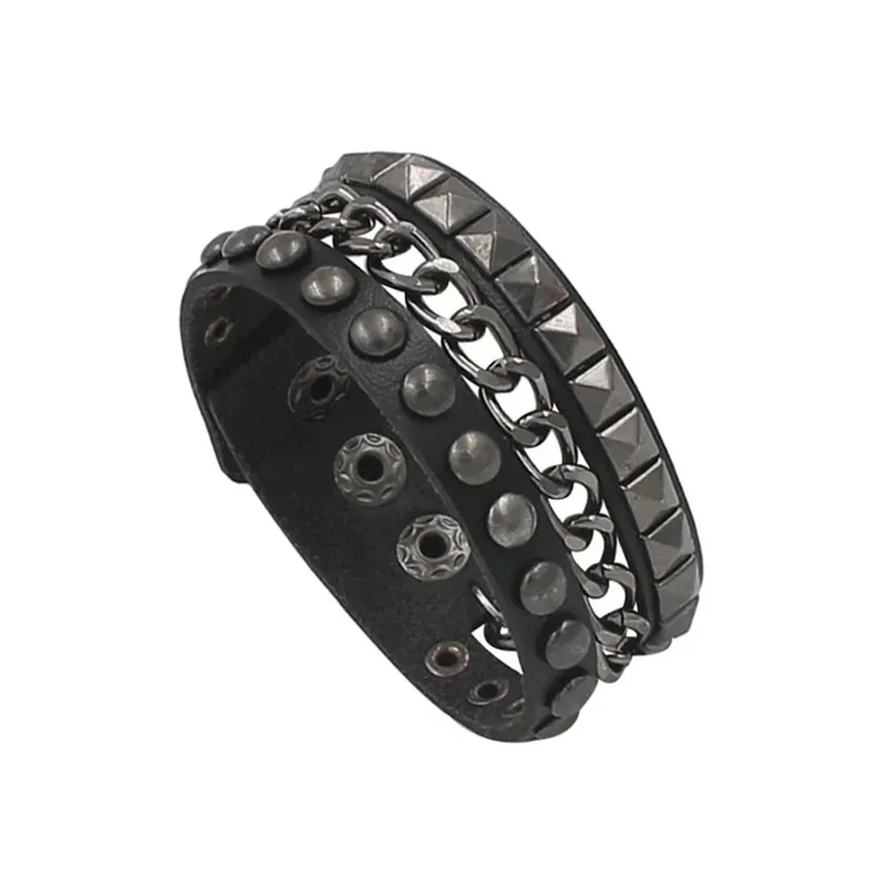 2024 Punk Dark PU Bracelet For Women Men Hip Hop Rock Chain Multi Layered Bracelet Trend Retro Gothic Jewelry Dancer Accessories