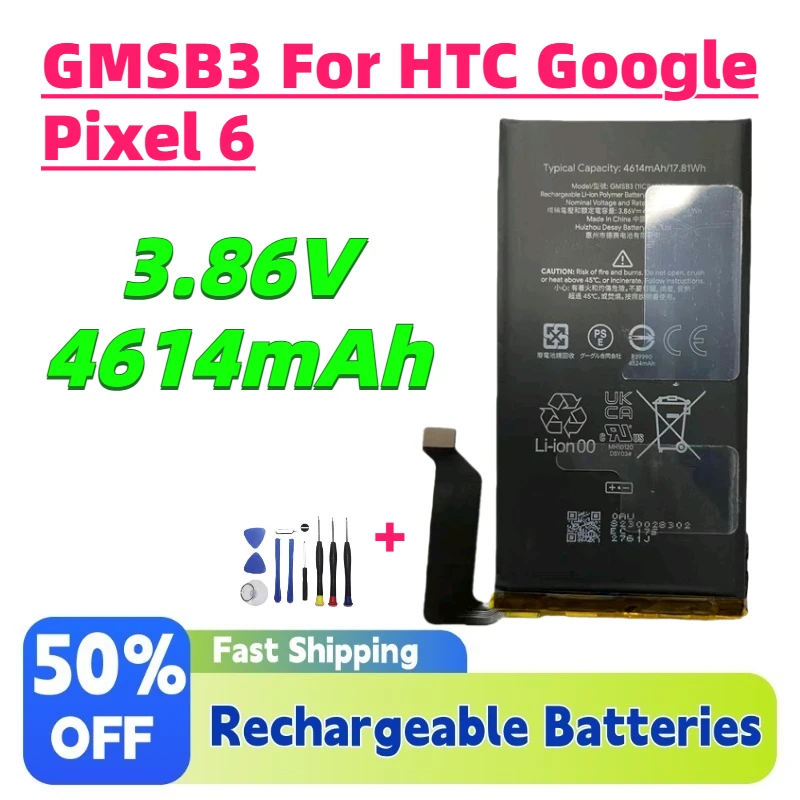 4614mAh 17.81Wh GMSB3 Replacement Battery for HTC Google Pixel 6 GMSB3 GB7N6 G9S9B G9S9B16 GR1YH Mobile Phone Batteries+Tools