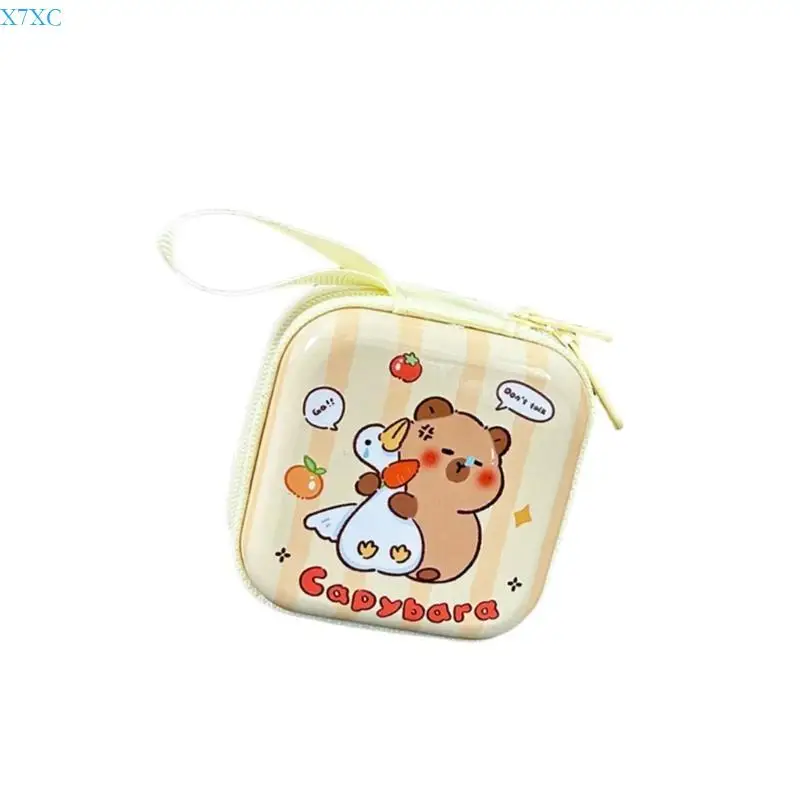 

X7XC Capybara Designs Tin Coin Purse Earphones Storage Bag For Kids And Teens