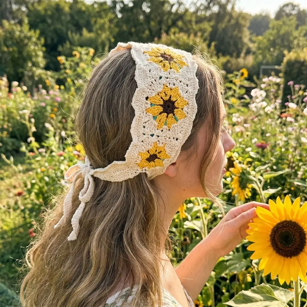 Elegant French Knitted Headband Retro Floral Women Hair Scarf Strawberry Countryside Style Hollow Out Hair Band Travel