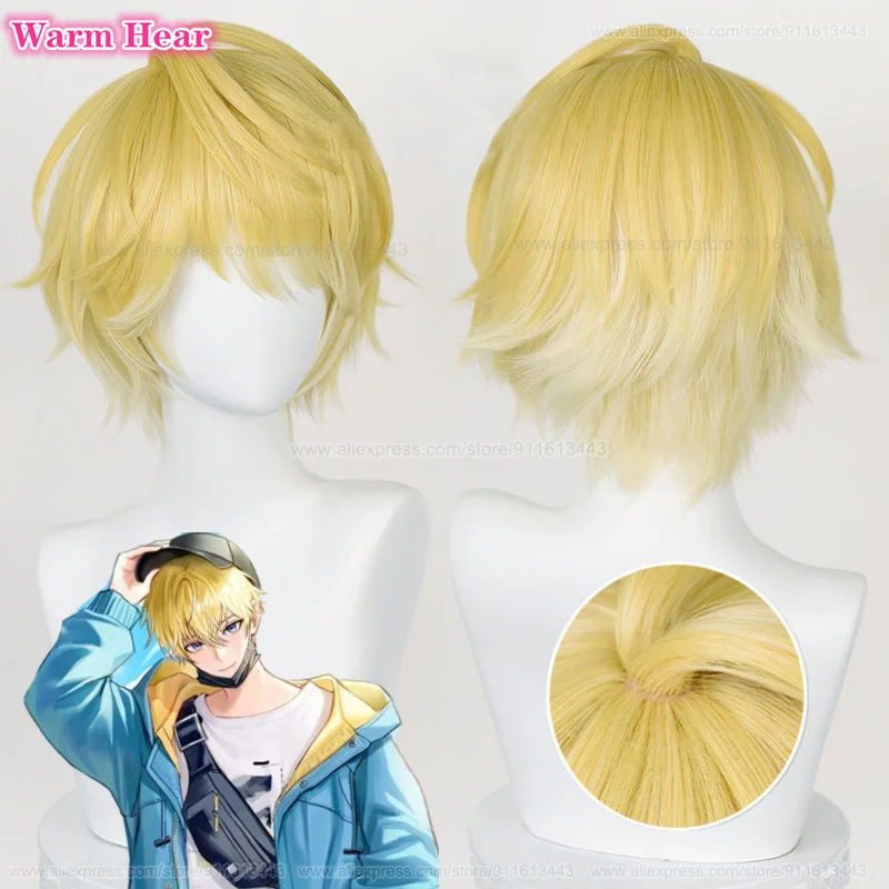 VTuber Sonny Brisko Wig NIJISANJI EN Cosplay Wig Short 30cm Golden Wigs Heat Resistant Hair Halloween Party Wigs + Free Wig Cap