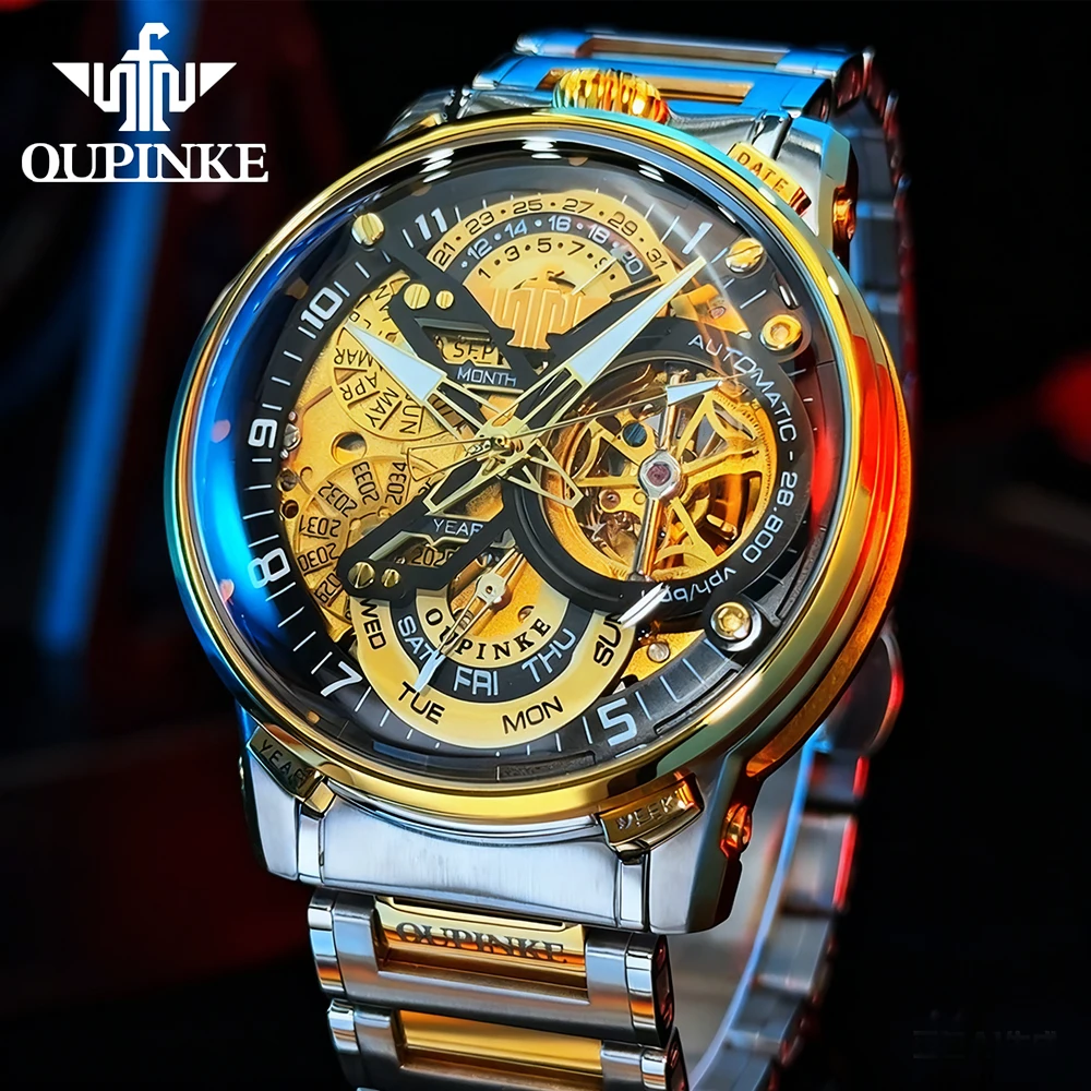 

OUPINKE Men's Watches Top Brand Luxury Fashion Original Automatic Mechanical Wristwatch Dome-shaped Sapphire Waterproof Calendar