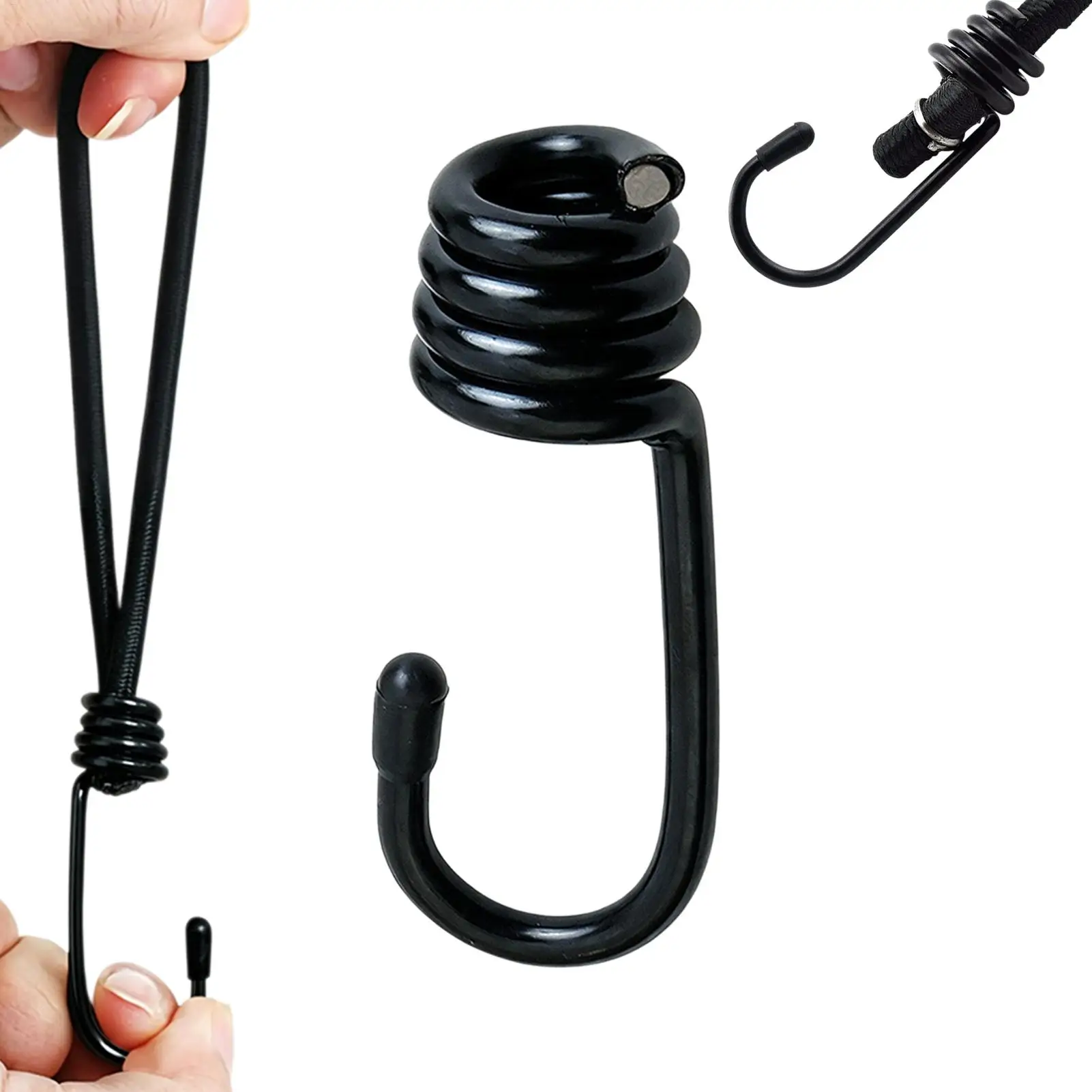 Ganchos metálicos resistentes para cuerda elástica, versátiles para exteriores, camping, toldos, lonas, tiendas de campaña, cordón de fijación, gancho negro de gran capacidad para redes de carga