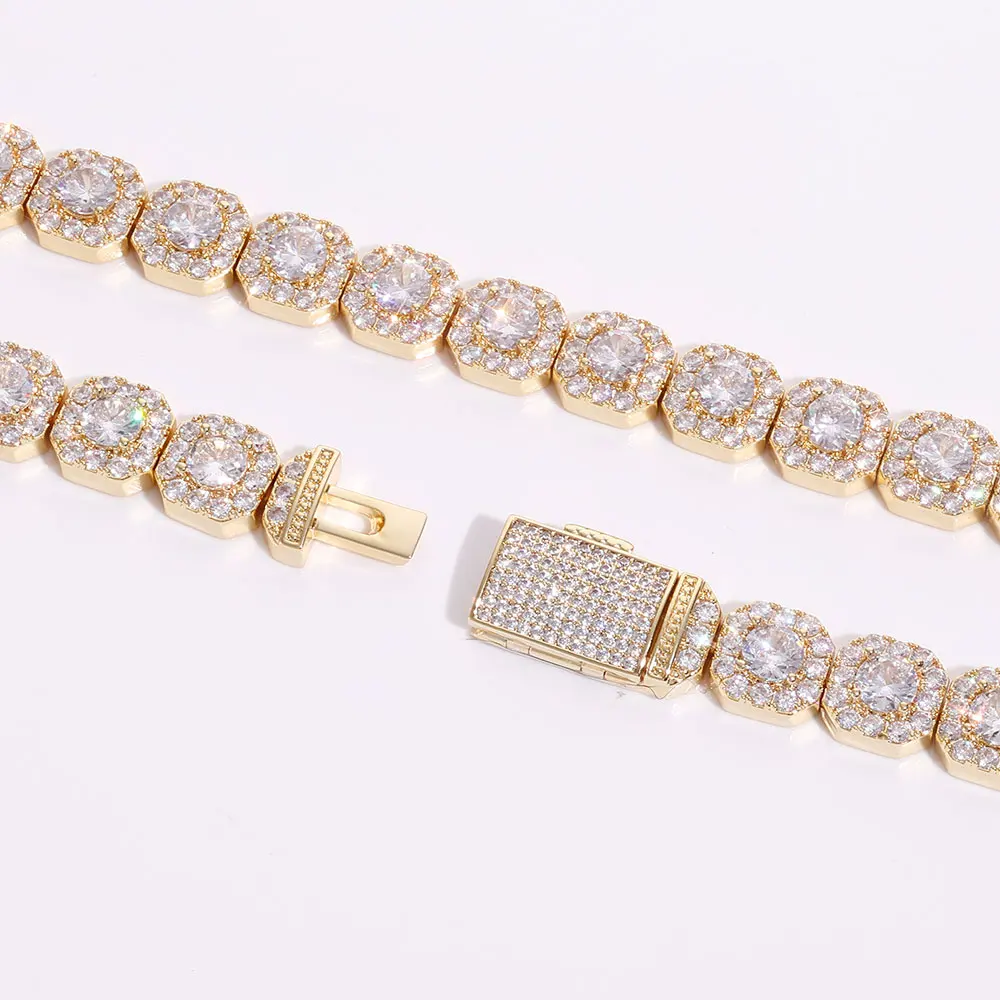 Hip-Hop-Schmuck: Messing-Tennis-Kette mit Zirkonia-Besatz in Gold/Silber – Iced Out AAAAA Zirkonia-Kette – Detail 7