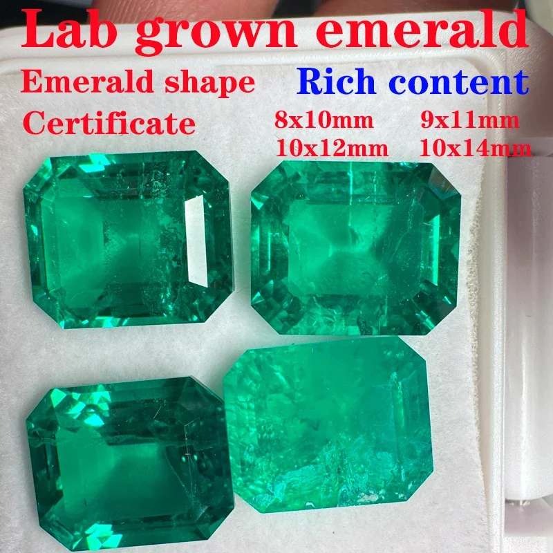 L-Top コロンビア産エメラルド リッチコンテンツ ラボグロウンストーン 長方形 形状 高級DIYジュエリー製作 証明書付き 天然色