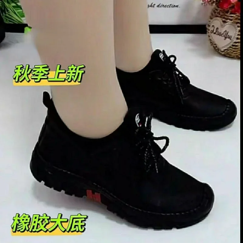 Woman Single Shoes 2023 Spring New Vintage Lace Up Soft Soled Non Slip Women Flats Fashion Soft Leather Ladies Casual Shoes