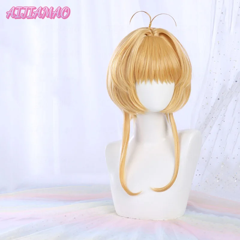 Anime Card Captors Sakura Cosplay Costume Wigs Sakura Kinomoto Wig Heat Resistant Synthetic Hair Halloween Party Wigs + Wig Cap