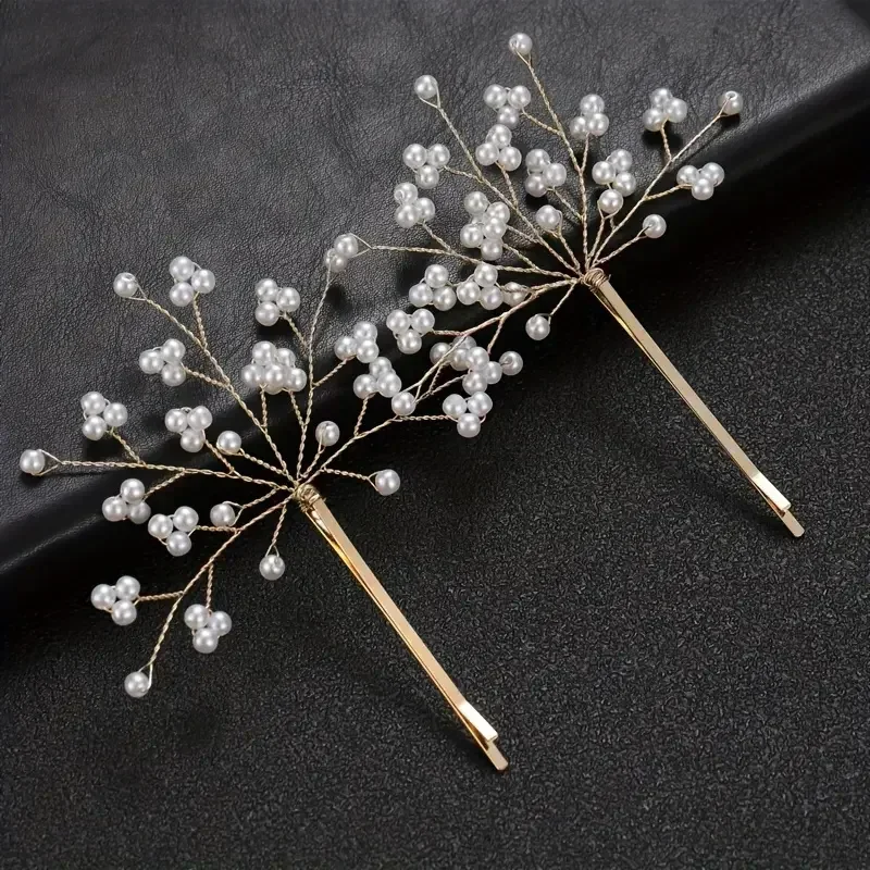 2pcs Women Luxury Elegant Pearl Flower Hairpins Bridal Wedding Pearlet Starflower Hair Clip Pin Barrette Hair Decor Accessories