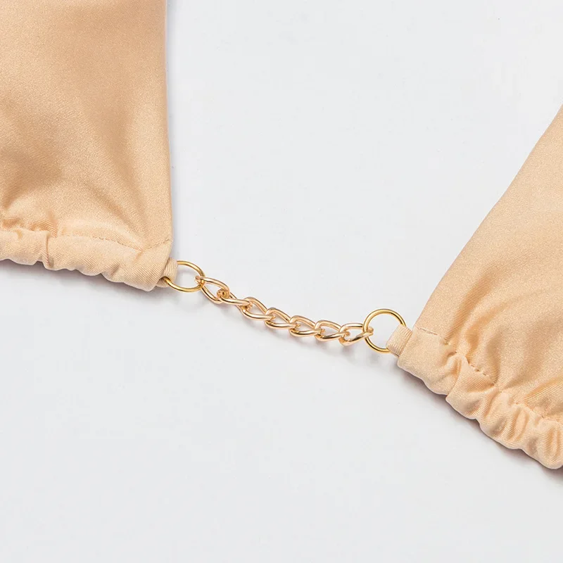 

New Sexy Micro Bikinis Khaki Two Pieces Swimsuit Women Swimwear Beach Wear Bathing Suits Chain Thong Bikini Set Pool Bather 2024