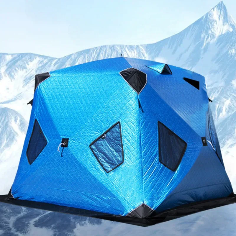 Outdoor Winter Fishing Camping Cotton Tent, Warm and Thick, Anti Cold and Ice Fishing House, Easy To Carry 2Doors 4windows
