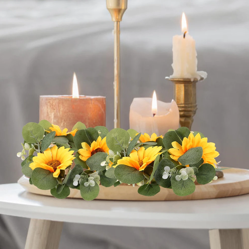 

2Pcs Artificial Sunflower Eucalyptus Wreaths Spring Summer Rings Rustic Farmhouse Decor Wedding Centerpieces