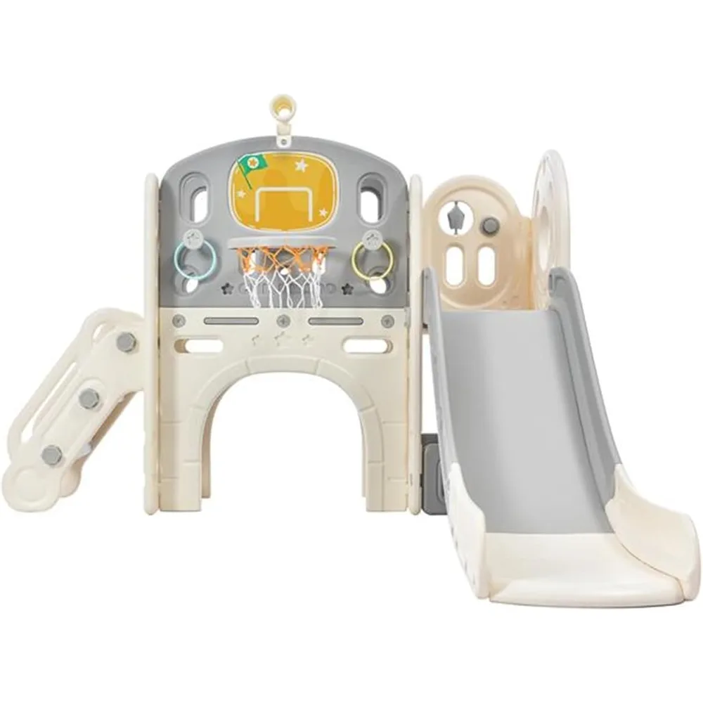 

Children's Slide Play Combination Structure, freestanding Castle Climbing Crawling Playhouse with Slide, Arch Tunnel, Ring Game