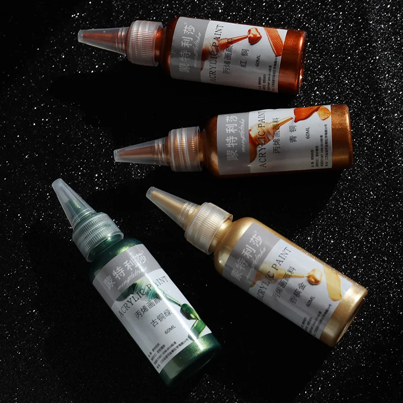 طلاء ذهبي 60 مل، طلاء أكريليك معدني مقاوم للماء ولا يتلاشى، أصباغ مطلية يدويًا #4