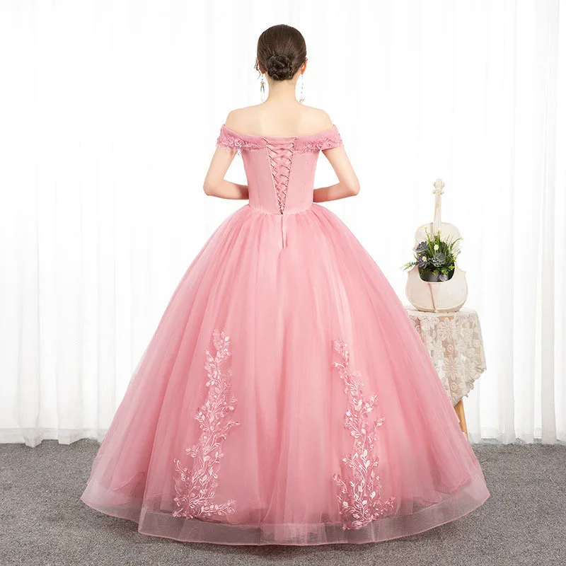 Charmante robe de Quinceanera en dentelle rose avec appliques, hors des robes initiées, jupe en tulle, robe de soirée de Rh, robes, 15 ans