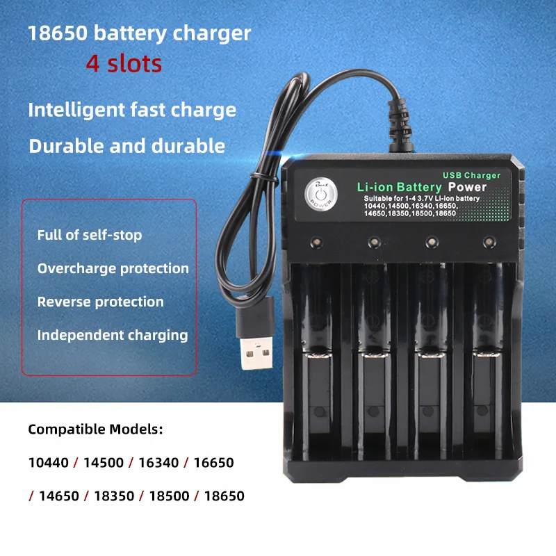 

Smart 18650 charger four-slot USB flashlight amplifier 3.7v lithium battery 4.2v independent charging portable battery charger