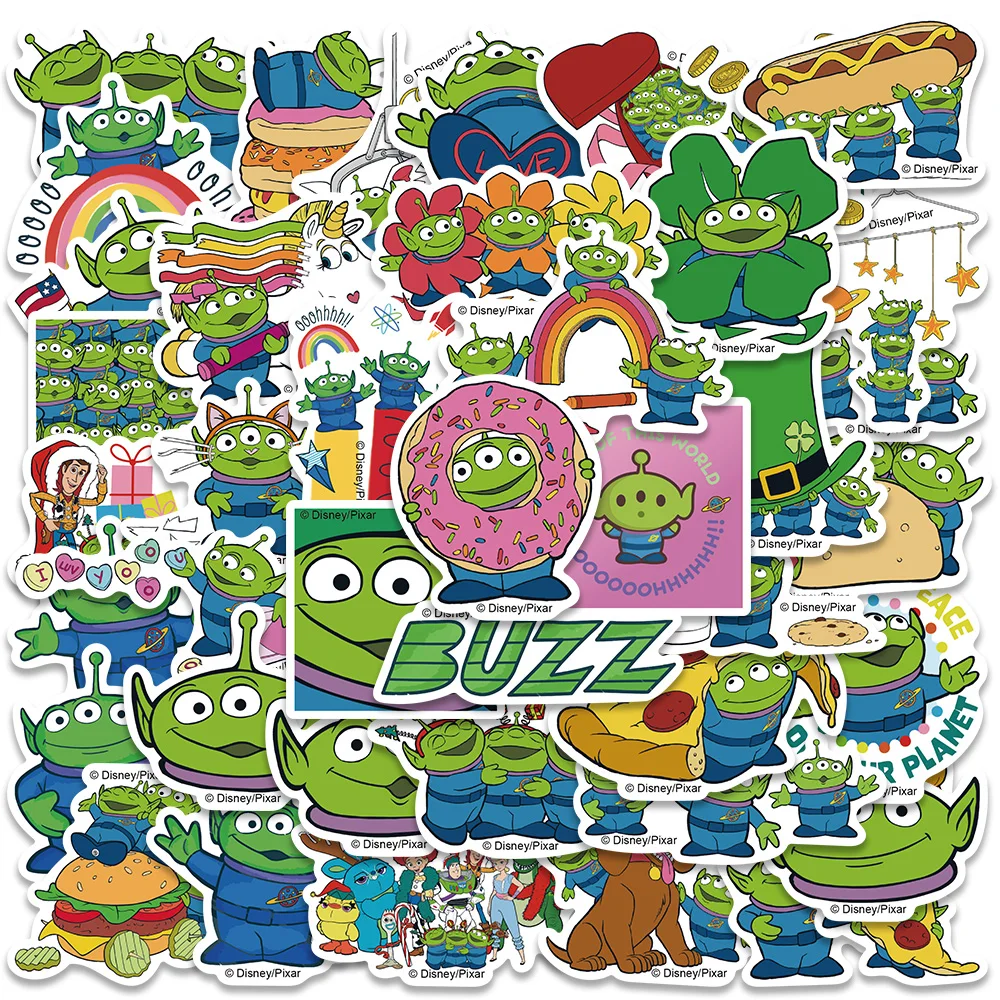 

50pcs Disney Cartoon Anime Toy Story Alien Stickers For Laptop Water Bottle Luggage Skateboard Waterproof Graffiti Vinyl Decals