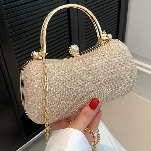 Imagen 1 del producto Mini bolso de noche brillante, bolso con cadena de diamantes de imitación, bolso de banquete con purpurina de lujo, perfecto para fiesta, boda, graduación, cena/banquete