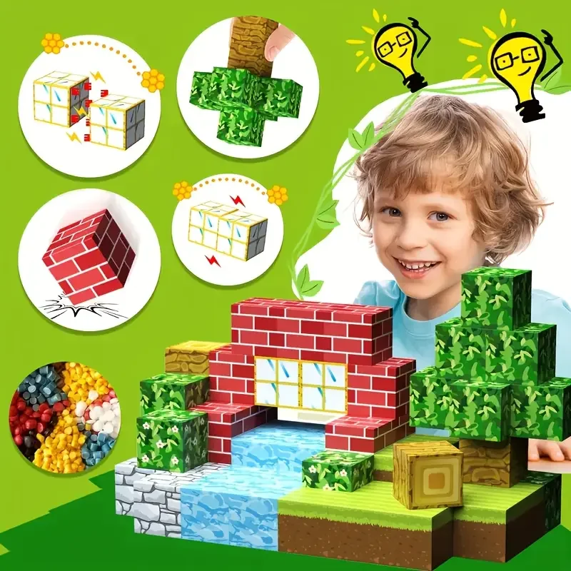 54pieces Kids Magnetic Building Plastic Stacking Coloring Creative Shape Educational Construction Stands Toy Blocks