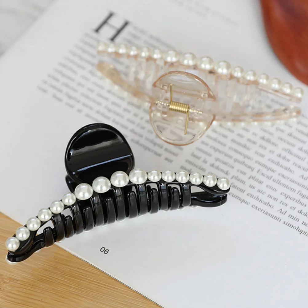 

2pcs Clips For Women Pearl Claw Clip Strong Hold Gripper Thick Thin Curly Hair Ponytail Holder Hair Accessories