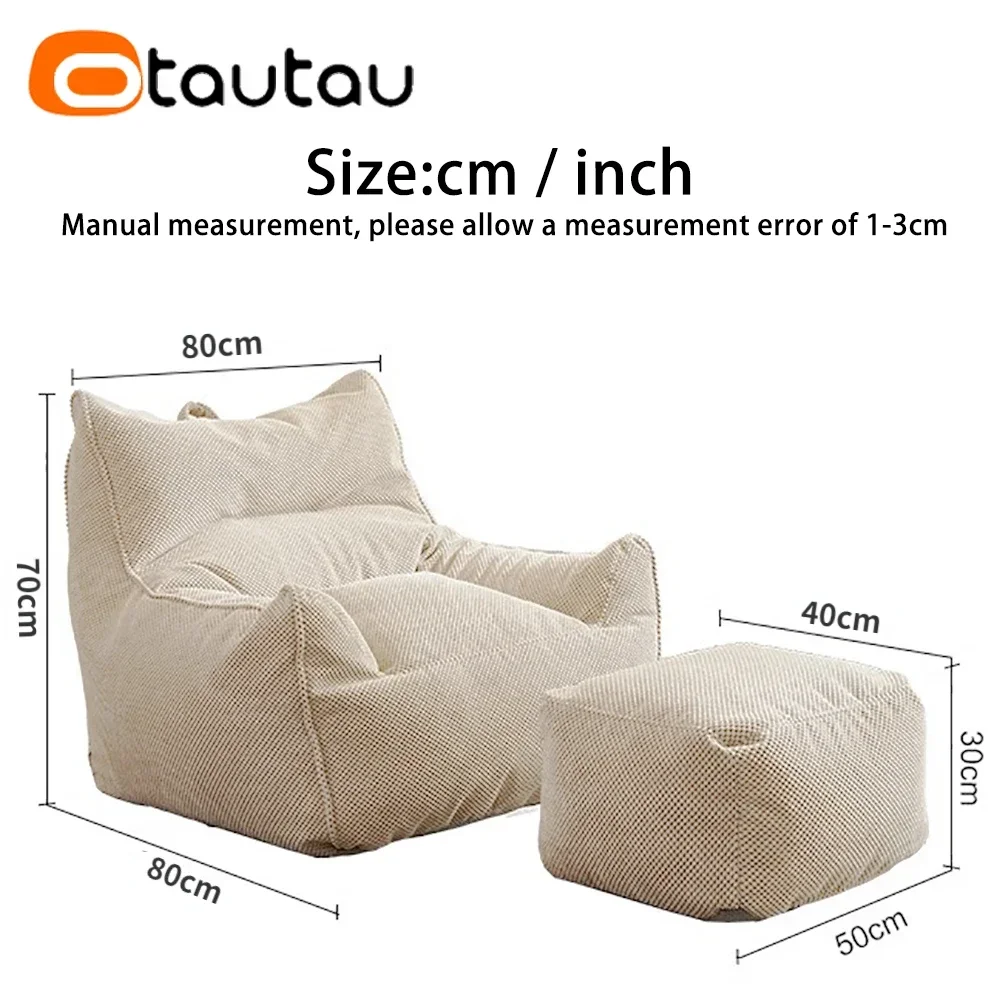 OTAUTAU Soft Waffle 1-2 Seat Bean Bag Couch Cover Set Without Filler Beanbag Armchair Lazy Sofa Bed Lounger Ottoman Stool SF182