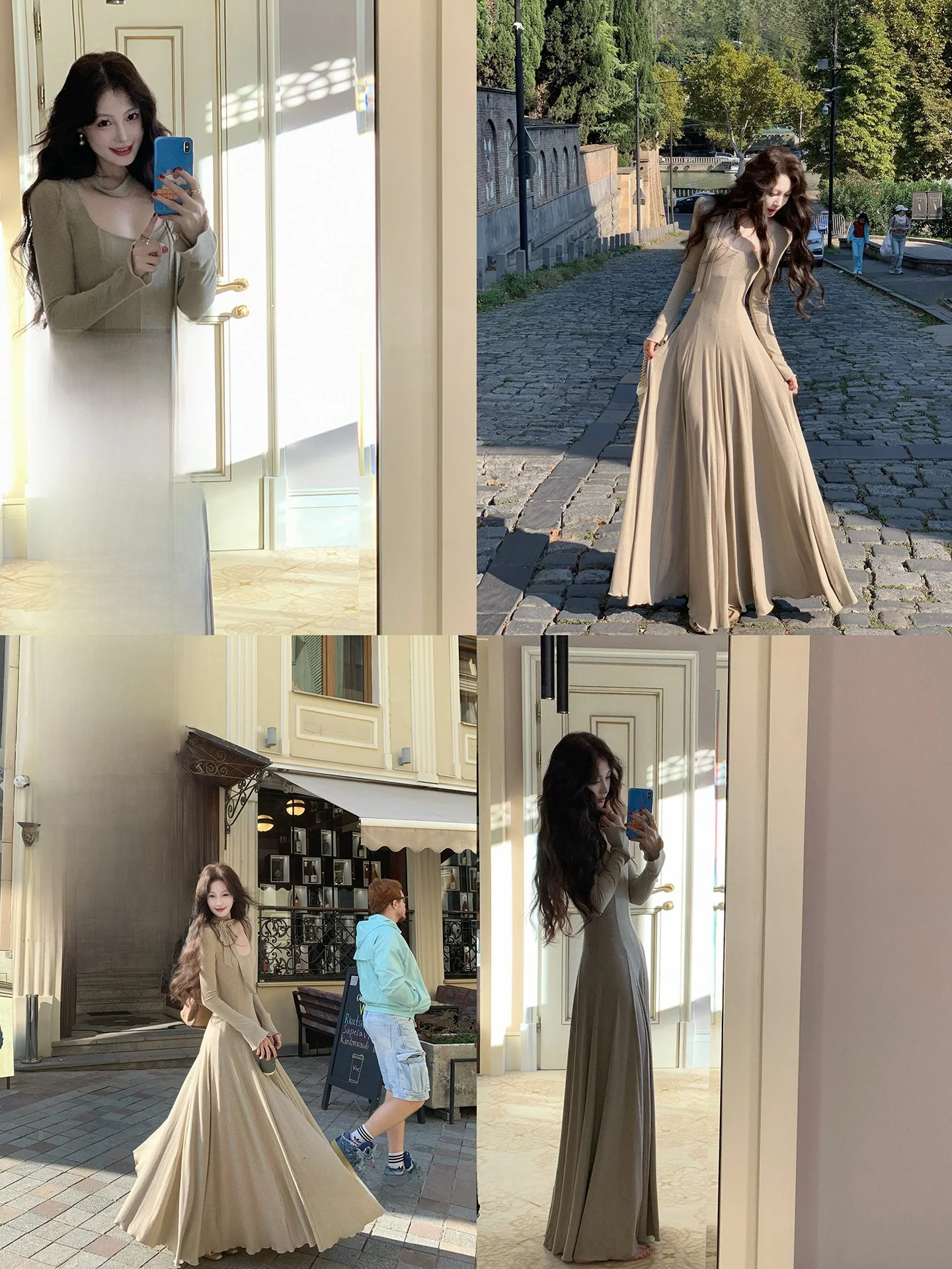 

een Artistic Long Sve Knitted Dr with Waist Cinching Belt And Square Collar for Women Casual Autumn Faion