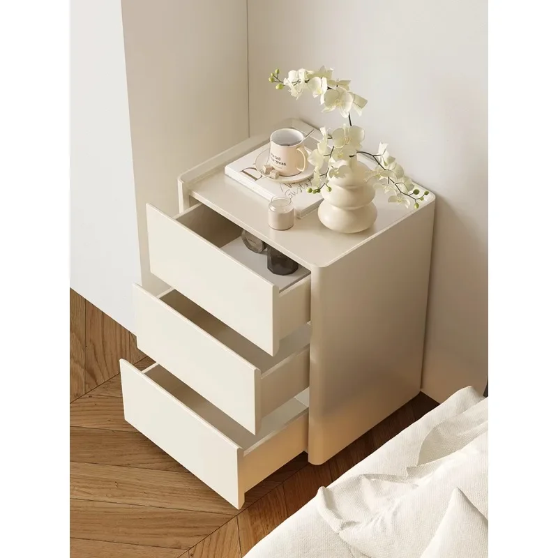 Solid wood paint three drawers modern minimalist cream white multi-size bedroom three-bucket cabinet bedside table storage cabin