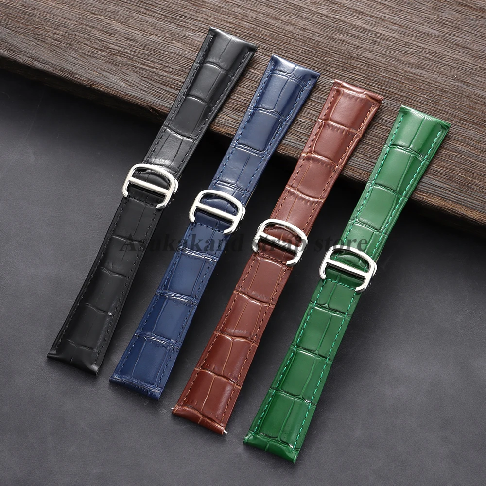 18mm 20mm 22mm Cowhide Leather Watch Strap for Cartier Tank Solo London Key Watchband Folding Buckle Business Wristband Bracelet view 5