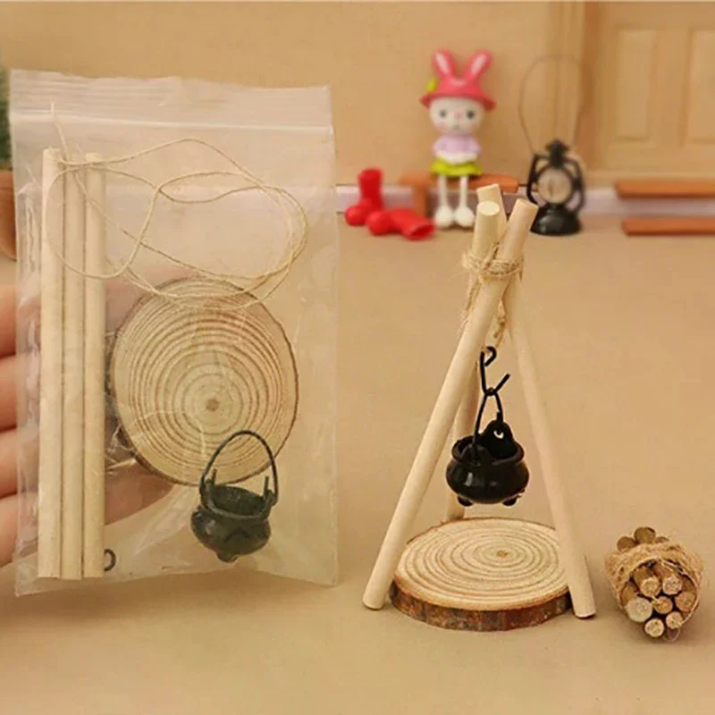 1 Juego de microadornos de paisaje de jardín, casa de muñecas 1:12, modelo de escena de fogata para acampar, adorno de hoguera en miniatura, accesorios DIY