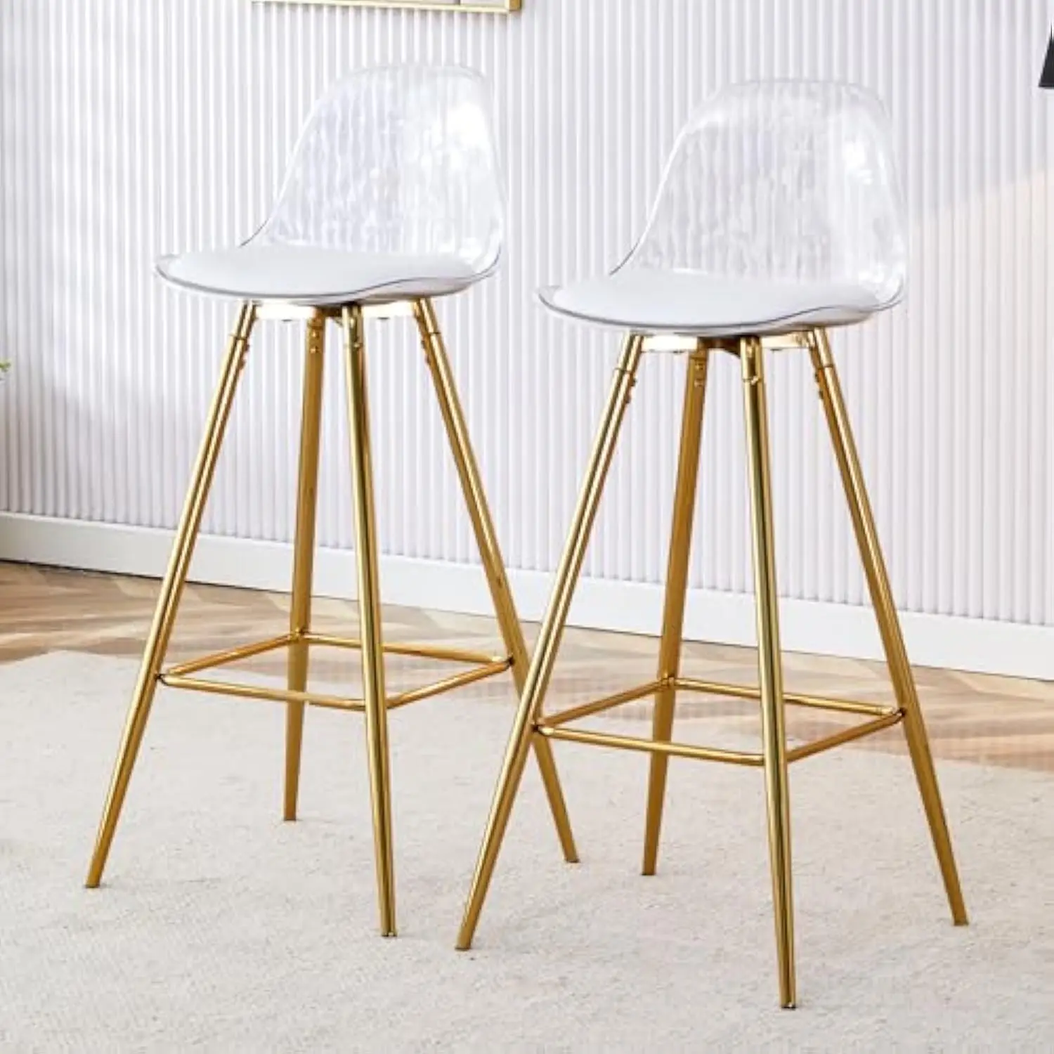 

Clear Bar Stools Set of 2 Up to 180 Lbs, Modern Tall Acrylic Bar Chair with Metal Legs, Kitchen Island Chairs with Back and Foo