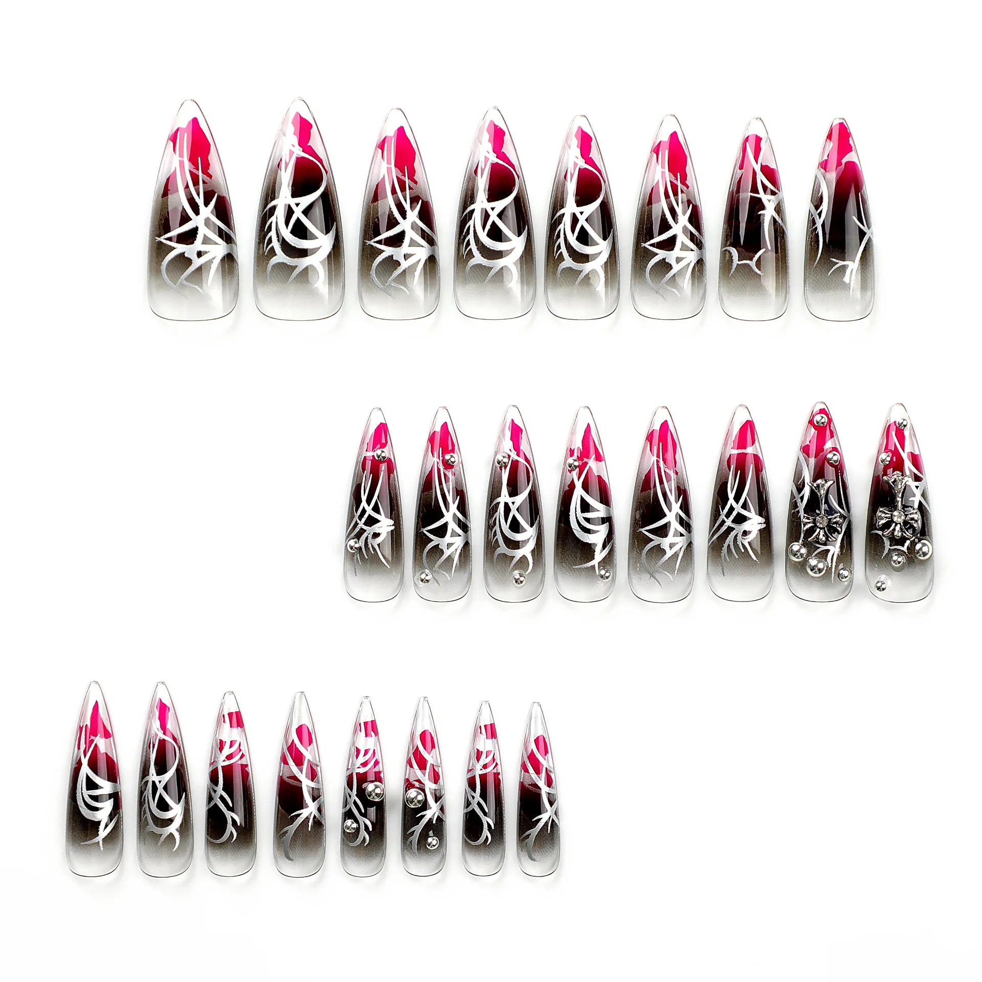 Nail Art Sticker for Girls Nails, Almond Shaped, Dark Cross, Acessório Perfeito, Novo, 24pcs