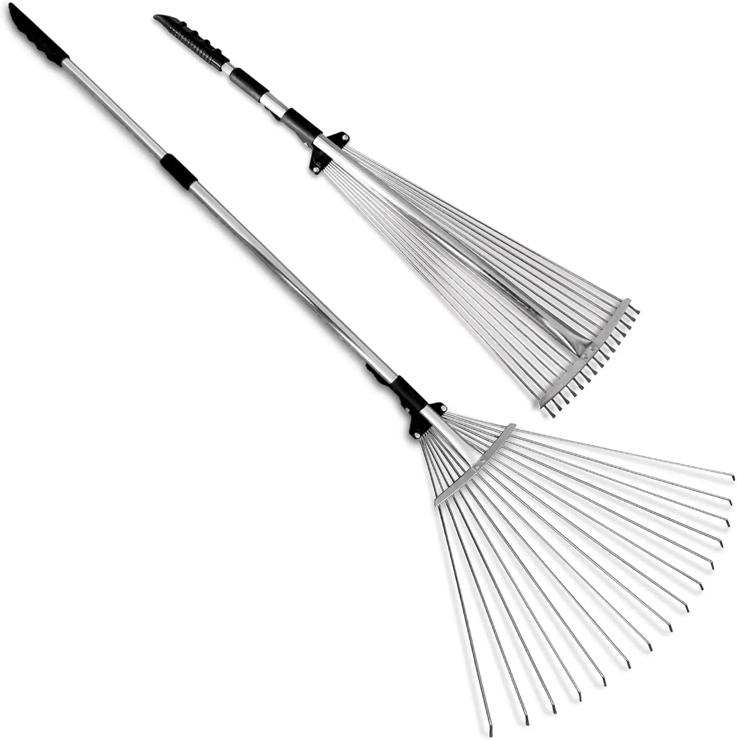 

Adjustable Metal Rake - Collapsible Telescopic for Garden Yard Lawn Leaves Shrubs Small Areas