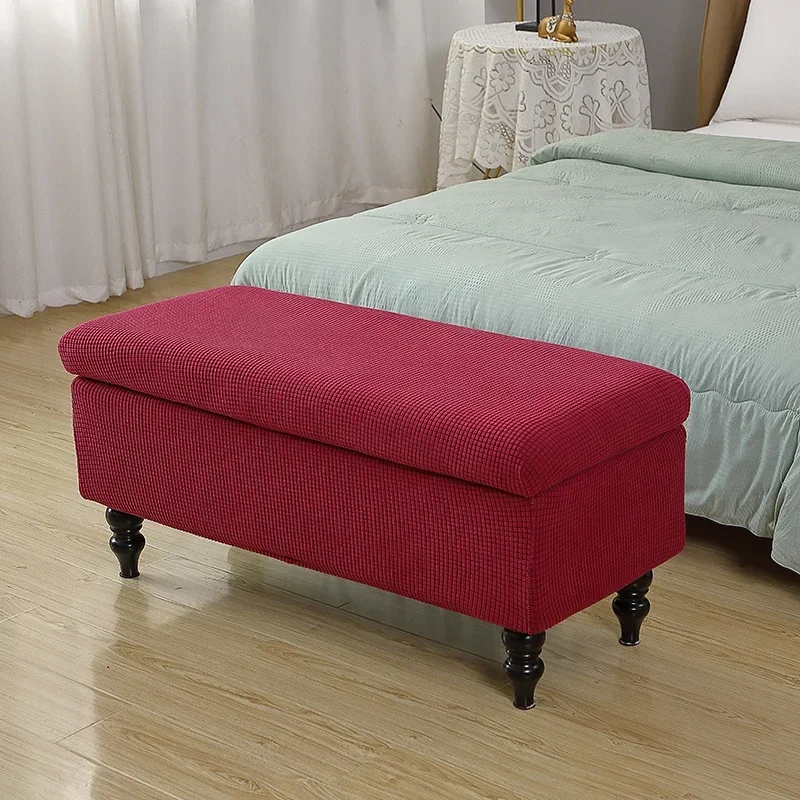 Plain Color Stretch Foot Stool Cover Rectangle Storage Ottoman Covers Anti-Dust Polar Fleece Footrest Seat Slipcovers Protector