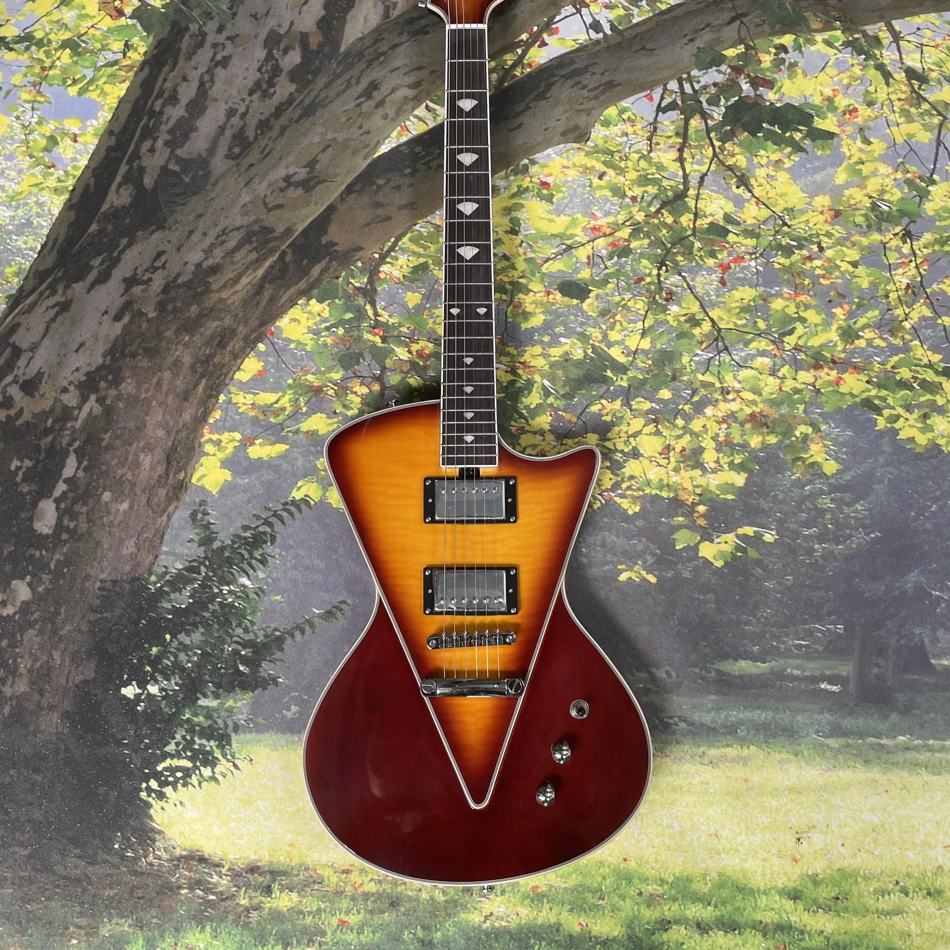 Vintage amber personalized electric guitar, fixed bridge high resonance body electric guitars, beginner player electric guitarra