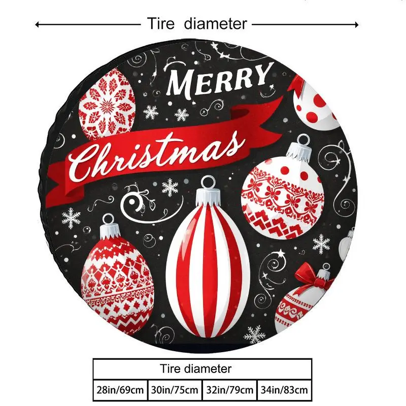 Merry Christmas Ornament Tire Cover Waterproof Polyester Spare Wheel Protector for SUV Truck