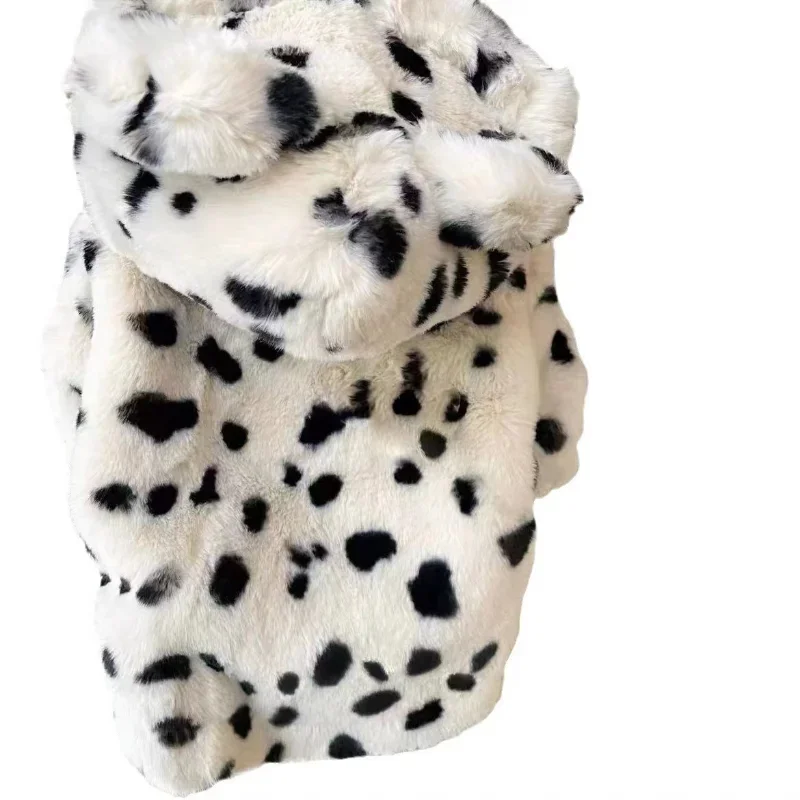 smvp Fur coat pet clothes black white spotted coat with plush insulation cat dog autumn winter pet clothes