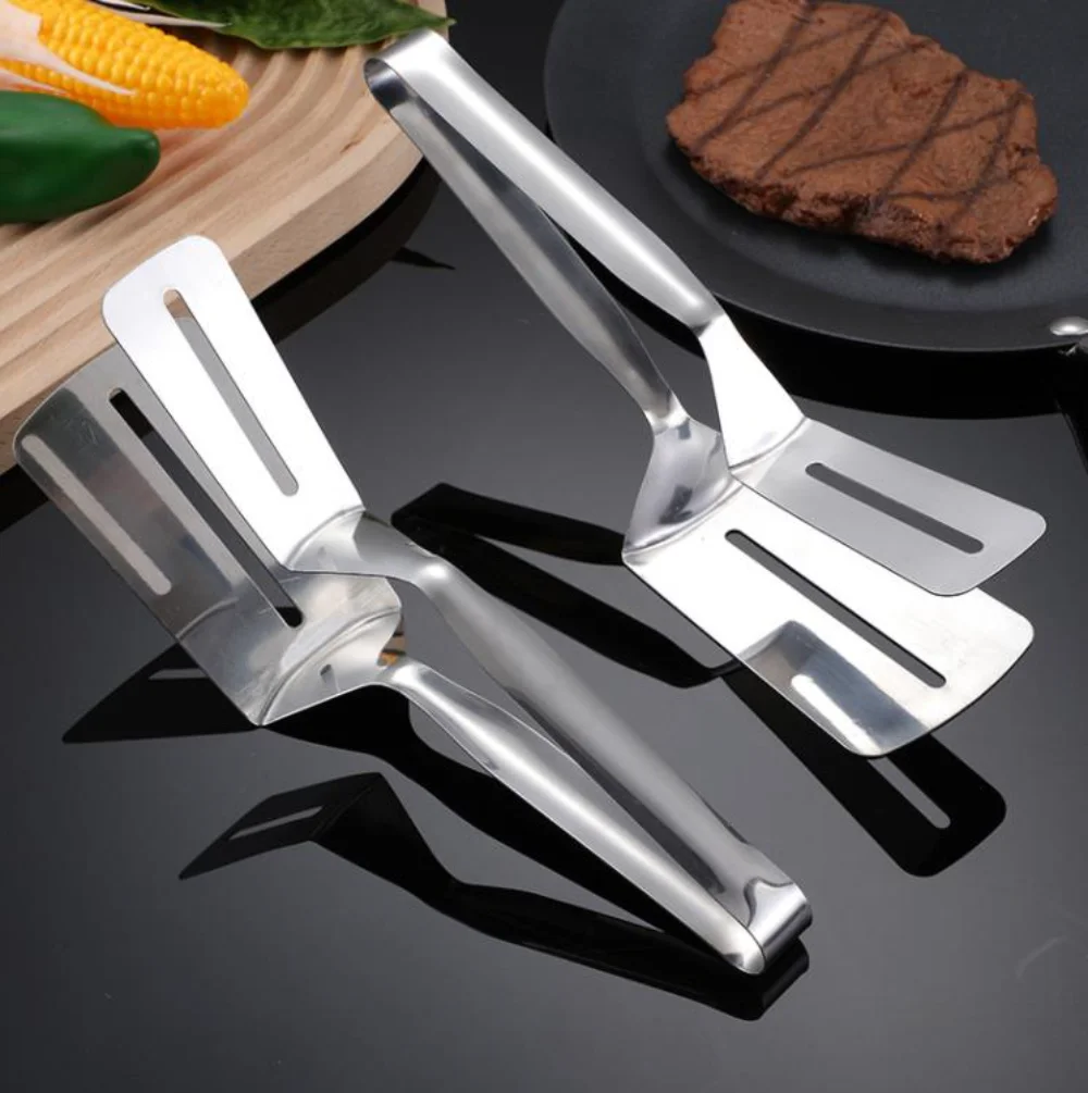 Stainless Steel Frying Shovel Clip Multifunctional Steak BBQ Tongs Frying Fish Spatula Clip Bread Clip Household Kitchen Tool