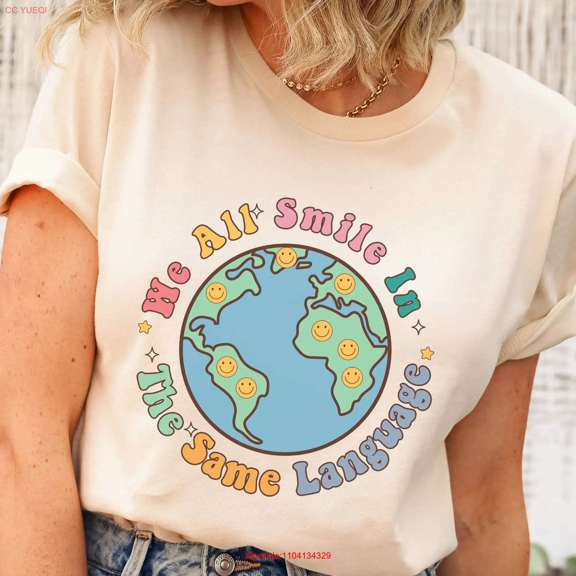 We All Smile In The Same Language ESL Teacher T Shirt Multilingual Bilingual Spanish long or short sleeves