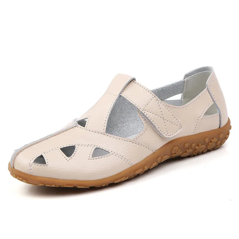 Summer Genuine Women\'s Sandals Leather Handmade Ladies Shoe Leather Sandals Women Flats Beach Shoes Retro Mother Shoes
