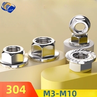 SS 5/10/20pcs Flange Nut Lock Nut M3 M4 M5 M6 M8 M10 High Quality Stainless Steel Hexagon Hex Head Serrated Spinlock DIN6923