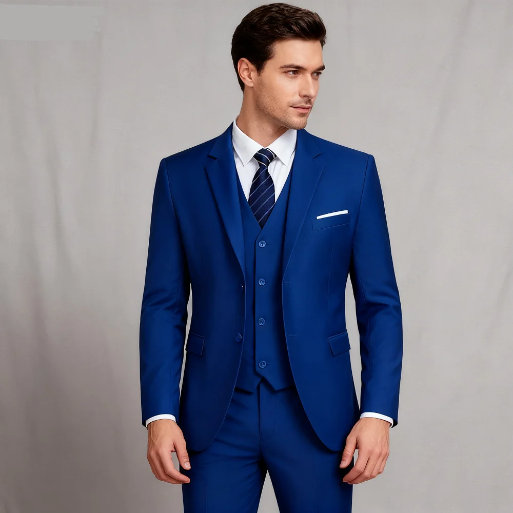 بدلة Terno الرسمية للرجال مكونة من 3 قطع مع سترة عادية وسروال للمناسبات غير الرسمية لحفلات الزفاف