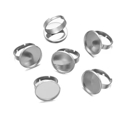 10pcs Stainless Steel Adjustable Blank Ring Base Fit 10 12 14 16 18 20 25 mm Cabochons Cameo Settings Tray Diy Jewelry Making
