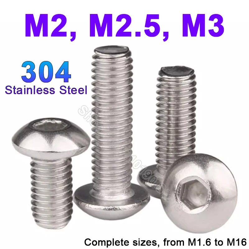 10/30/50Pcs 304 A2-70 Stainless Steel Hexagon Hex Socket screw Round Button Head Allen Bolt Screws M2 M2.5 M3-M16 L=3-60mm
