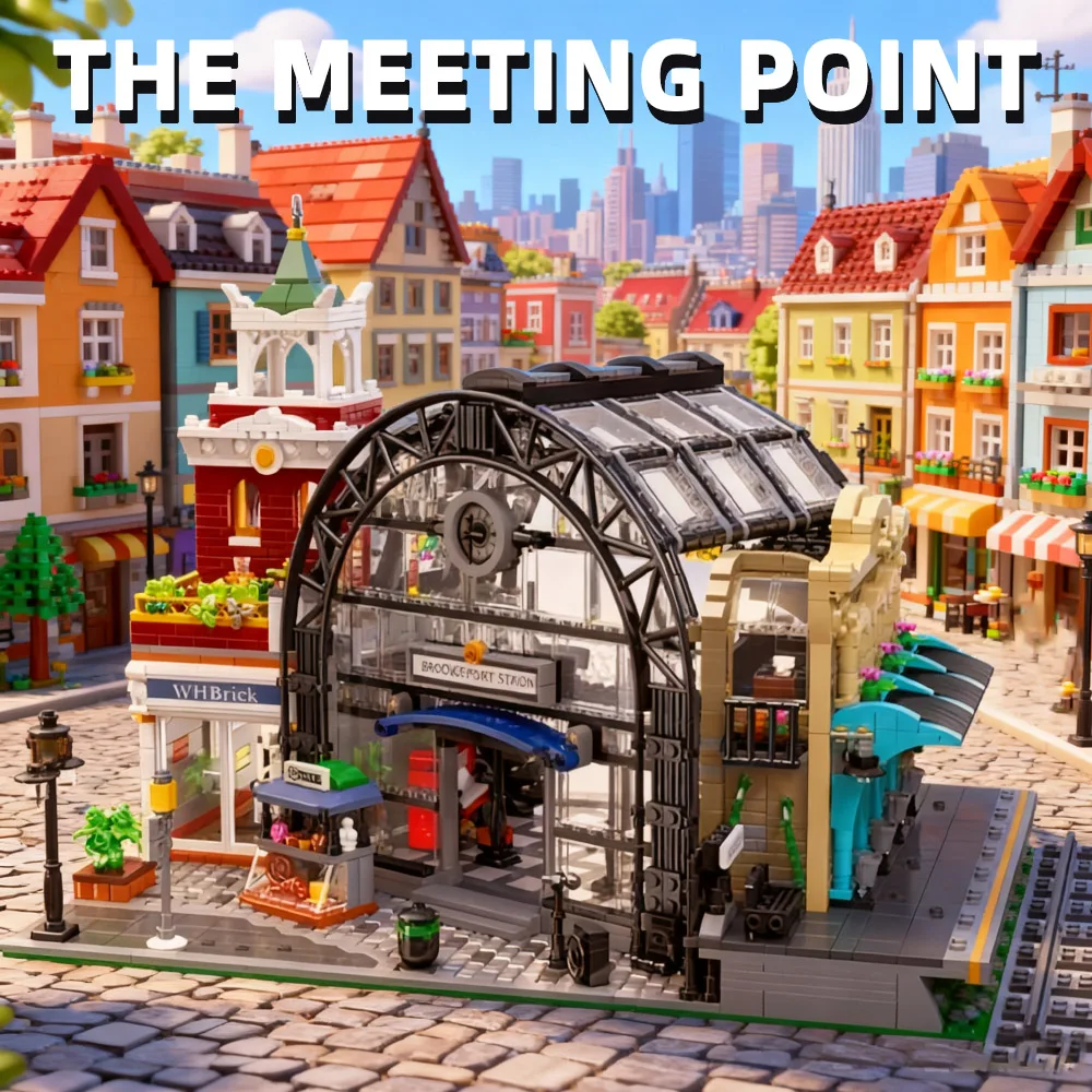 

Creative Expert Moc Meeting Point Train Station with light Street View Bricks Modular MOC Model Building Blocks Toy 2720pcs