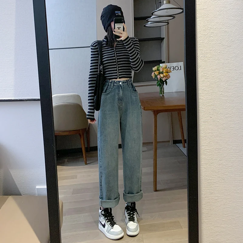 High Waist Wide Leg Jeans Women's Design Sensation Small ence Loose Fit Floor Length plus Size Slimming Denim Pants