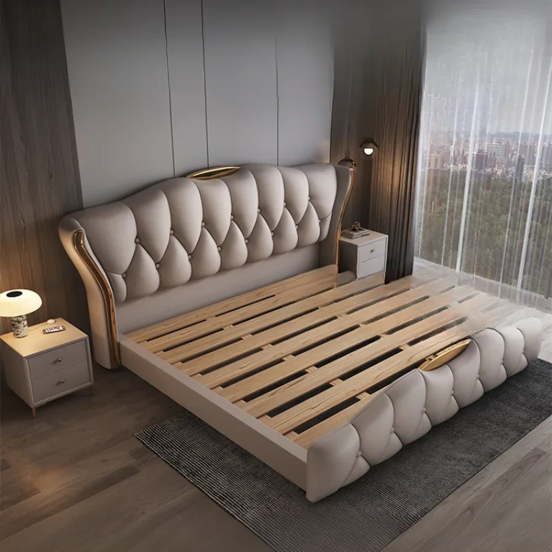 Contact Leather Frame Double Bed King Size Wooden Luxury Twin Double Bed Princess Modern Cama Matrimonial Bedroom Furniture