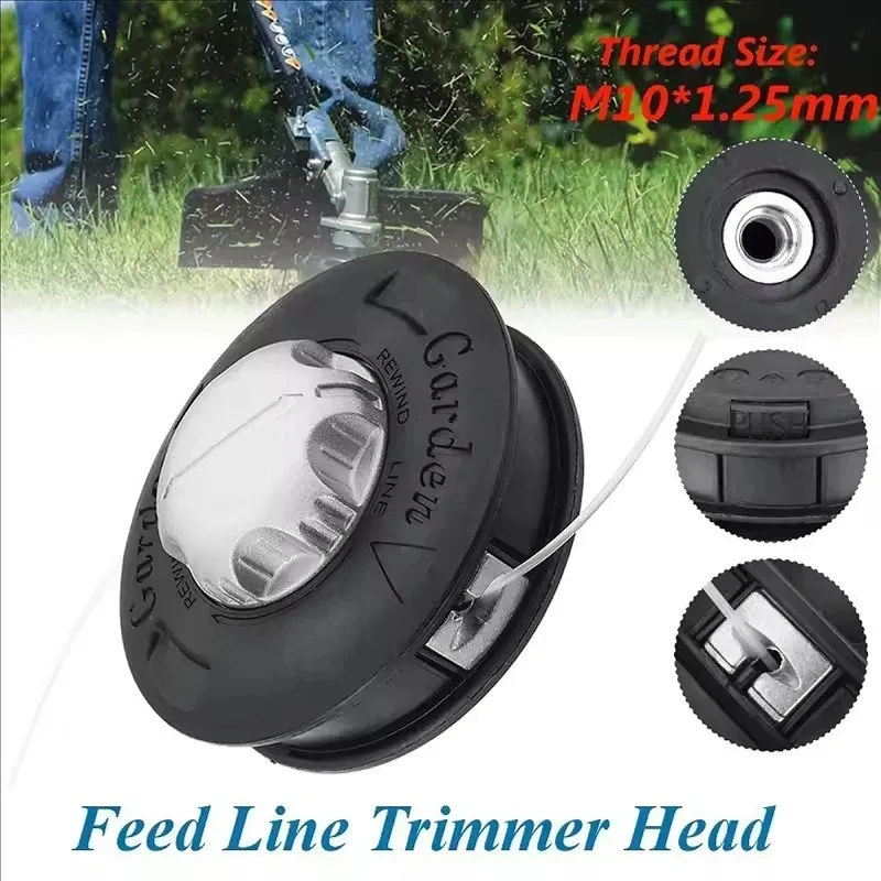 Heavy Duty Nylon Aluminum Trimmer Head Bump Spool 2 Lines M10 Universal Fit for Grass Trimmer Brush Cutter Garden Lawn Tools