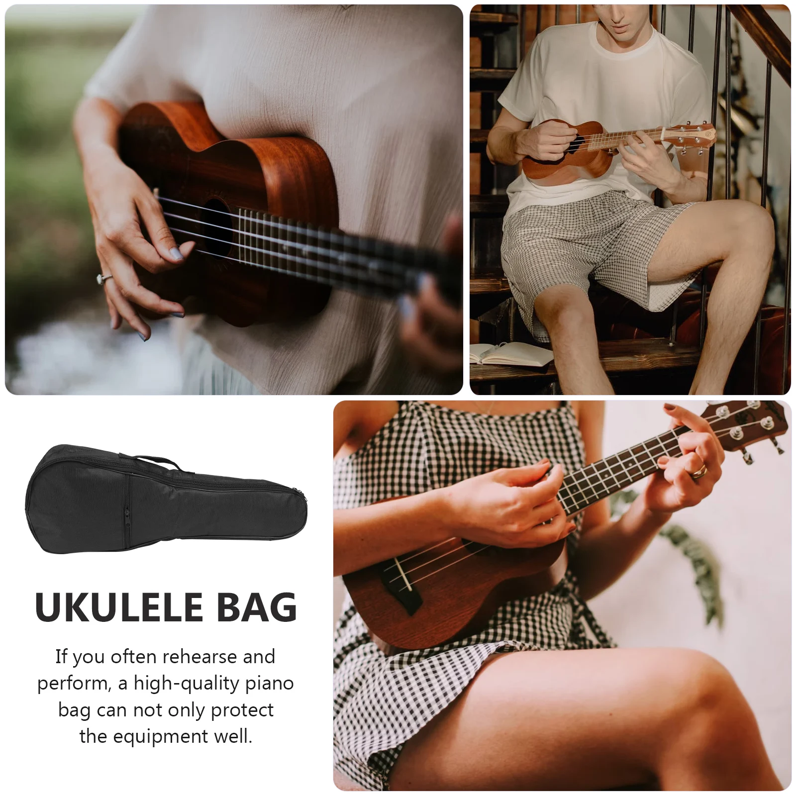 

Ukulele Gig Bag Case Portable Kids Musical Instrument Carrier Black Beginner Size Oxford Cotton Storage Pouch