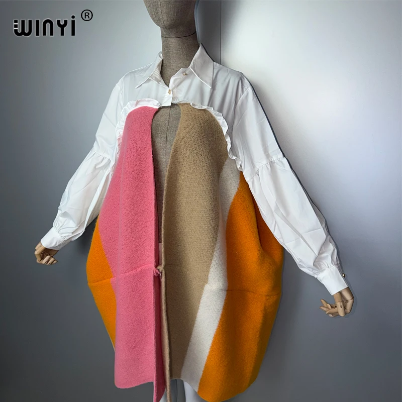 WINYI Winter Women elegant Luxury dress Coat Loose OverCoat Thick Warm Female cardigan ponchos for women cloak evening dress