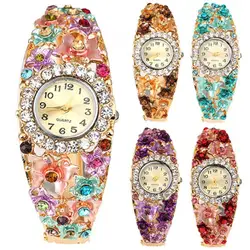 Hot Sales Vrouwen \ 'S Bloem Vlinder Jurk Horloge Ronde Dial Rhinestone Armband Horloge